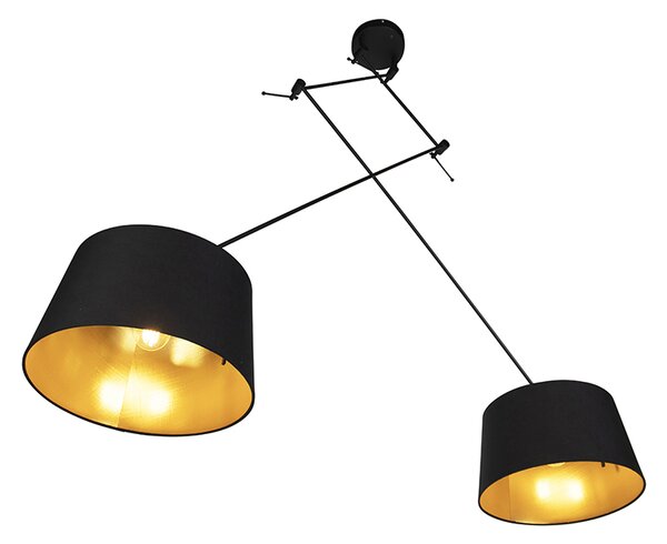 Lampă suspendată neagră cu abajururi din bumbac negru și auriu 35 cm cu 2 lumini - Blitz