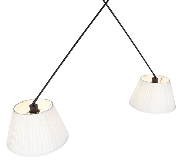 Lampă suspendată neagră cu abajururi plisate crem 35 cm cu 2 lumini - Blitz
