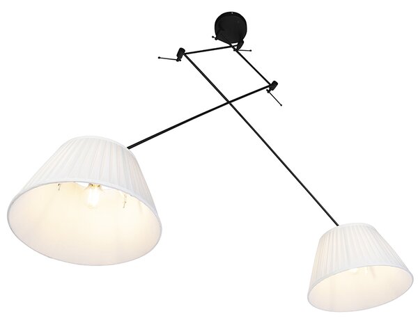 Lampă suspendată neagră cu abajururi plisate crem 35 cm cu 2 lumini - Blitz