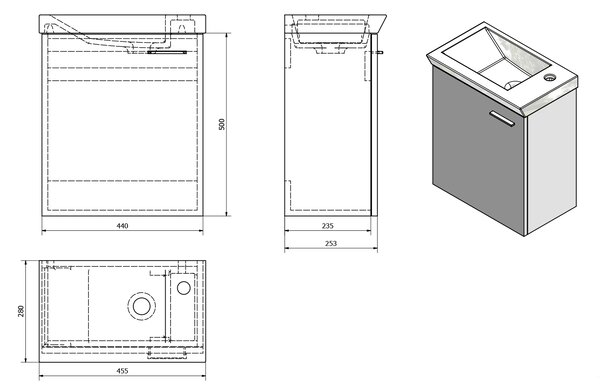 Aqualine Aqualine, dulap lavoar ZOJA 44x50x23,5cm, alb, 51046