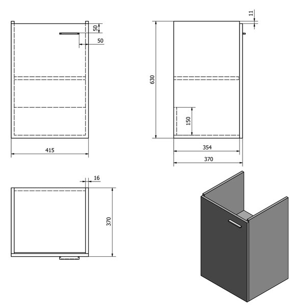 Aqualine Aqualine, dulap lavoar ZOJA 41,5x63x37,6 cm, alb, 56372
