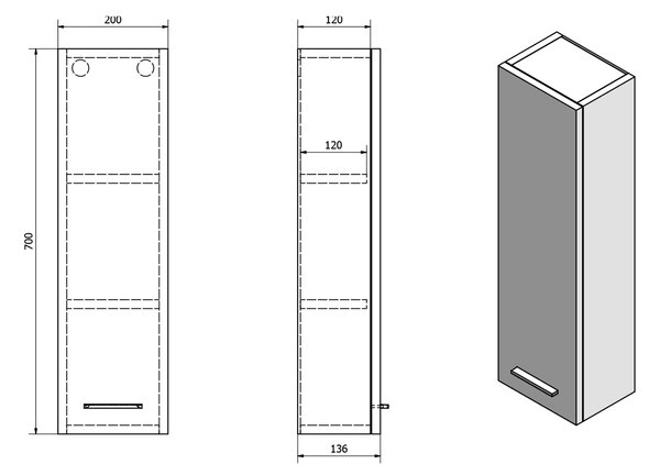 Aqualine Aqualine, dulap cu oglindă superioară ZOJA, 20x70x14cm, alb, 45462