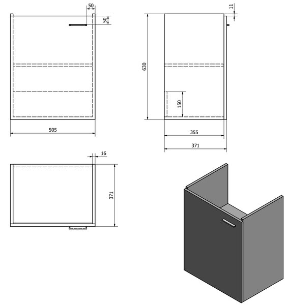 Aqualine Aqualine, dulap lavoar ZOJA 50,5x63x37,1 cm, alb, 56373