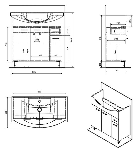 Aqualine Aqualine, dulap lavoar ZOJA 82,8x74x34,3cm, alb, 51083A