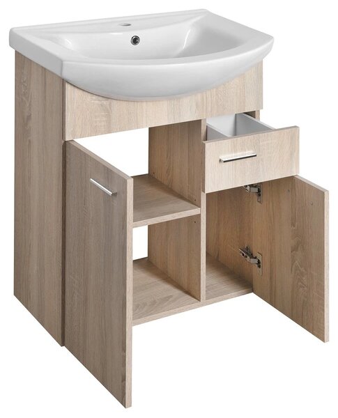 Aqualine Aqualine, dulap lavoar ZOJA 61,5x74x32cm, 2x usi, 1x sertar, stejar platinat, 51165