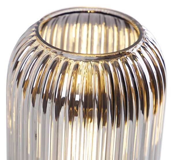 Lampă de masă Art Deco neagră cu sticlă fumurie - Banci
