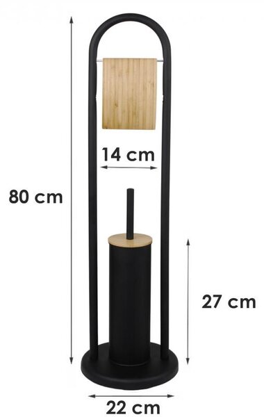 Erga Bakari, suport pentru hartie igienica si perie toaleta 22x22x80 cm, negru-maro, ERG-YKA-P.BAKARI-BLK