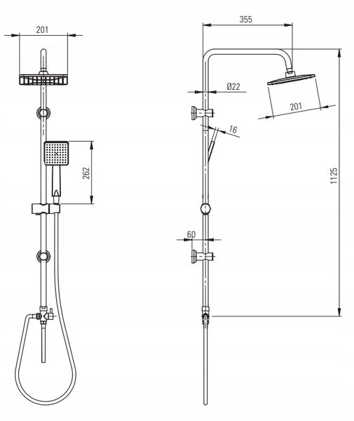 Deante Neo Boro, set de duș, cap de ploaie superior + cap de duș manual cu 1 funcție, negru, NER_N51K