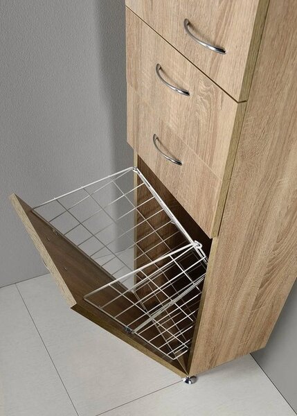 Aqualine Aqualine, dulap înalt ZOJA/KERAMIA FRESH cu coș 35x184x29cm, stânga, stejar platină, 51232