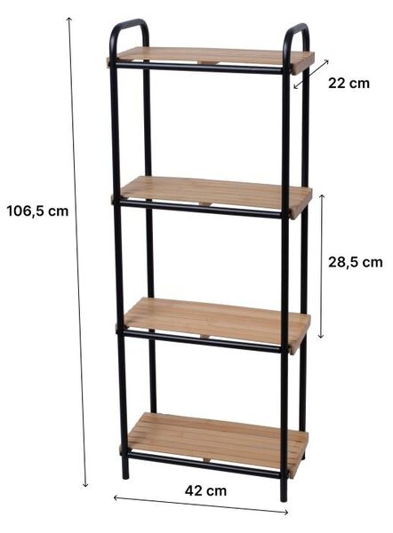 Erga Mike, raft de baie metalic cu patru rafturi 42x22x106,5 cm, negru-maro natural, ERG-YKA-P.MIKE-4