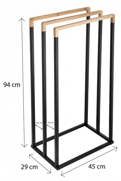 Erga Bila, suport pentru prosoape cu 3 brațe pentru picioare 45x29x94 cm, negru-maro mat, ERG-YKA-P.BILA3-BLK