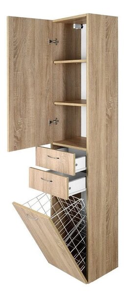 Aqualine Aqualine, dulap înalt ZOJA/KERAMIA FRESH cu coș 35x184x29cm, stânga, stejar platină, 51232