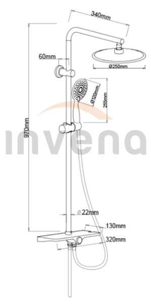Invena Musta, coloana de dus cu cap de ploaie si dus de mana, negru mat, INV-AU-84-D04-X