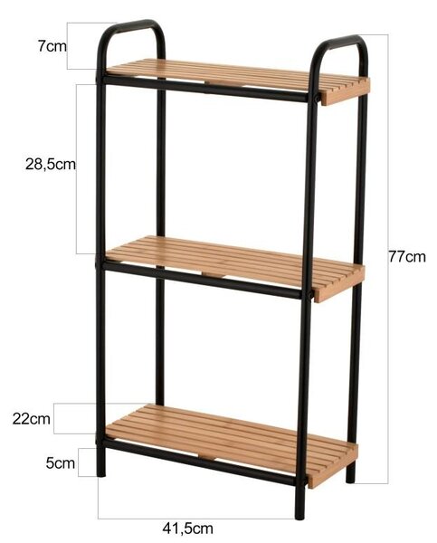 Erga Mike, raft de baie metalic cu trei rafturi 41,5x11x77 cm, negru-maro natural, ERG-YKA-P.MIKE