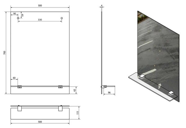 Aqualine Aqualine, Oglindă 50x70cm, inclusiv balamale și găuri pentru raft, 22429