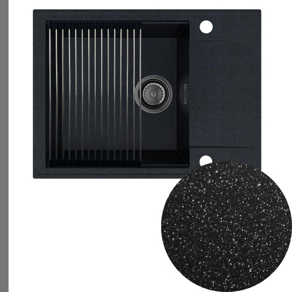 Chiuvetă de bucătărie Sink Quality Sink55, granit 620x460x215 mm + sifon grafit, negru pătat, SKQ-SINK.B.1KKO.XB