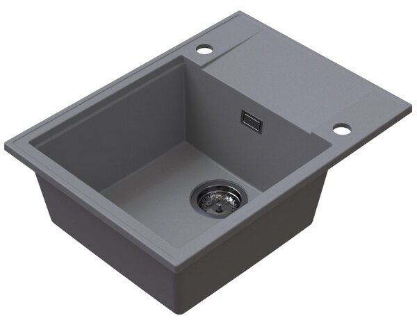Chiuvetă de bucătărie Sink Quality Sink55, granit 620x460x215 mm + sifon grafit, gri, SKQ-SINK.D.1KKO.XB