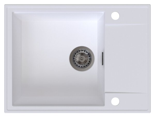 Chiuvetă de bucătărie Sink Quality Sink55, granit 620x460x215 mm + sifon grafit, alb, SKQ-SINK.W.1KKO.XB