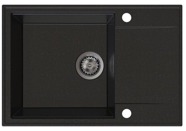 Chiuvetă de bucătărie Sink Quality Sink55, granit 680x460x215 mm + sifon grafit, neagră cu puncte aurii, SKQ-SINK.L.1KDO.XB
