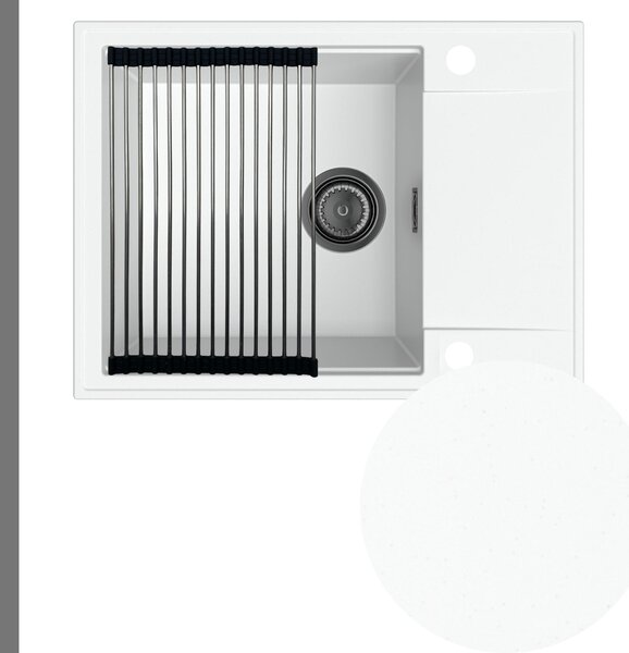 Chiuvetă de bucătărie Sink Quality Sink55, granit 620x460x215 mm + sifon grafit, alb, SKQ-SINK.W.1KKO.XB