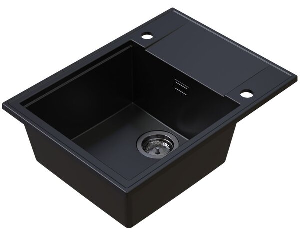 Chiuvetă de bucătărie Sink Quality Sink55, granit 620x460x215 mm + sifon grafit, negru, SKQ-SINK.C.1KKO.XB