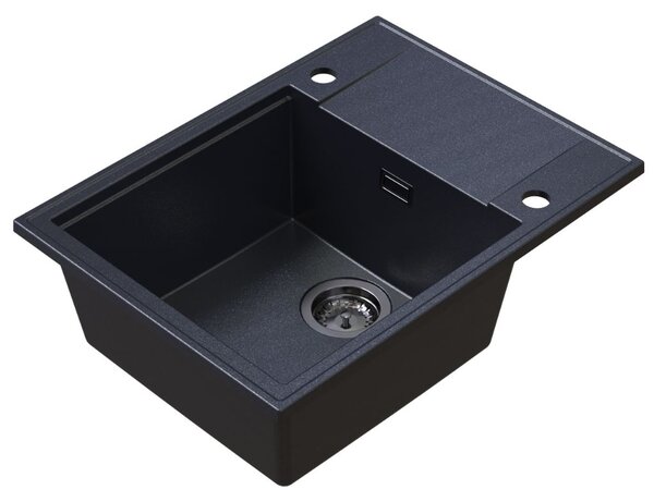 Chiuvetă de bucătărie Sink Quality Sink55, granit 620x460x215 mm + sifon grafit, negru pătat, SKQ-SINK.B.1KKO.XB