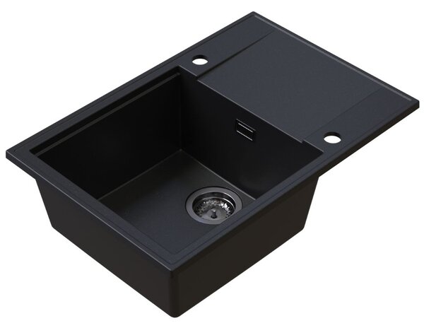 Chiuvetă de bucătărie Sink Quality Sink55, granit 680x460x215 mm + sifon grafit, neagră cu puncte aurii, SKQ-SINK.L.1KDO.XB