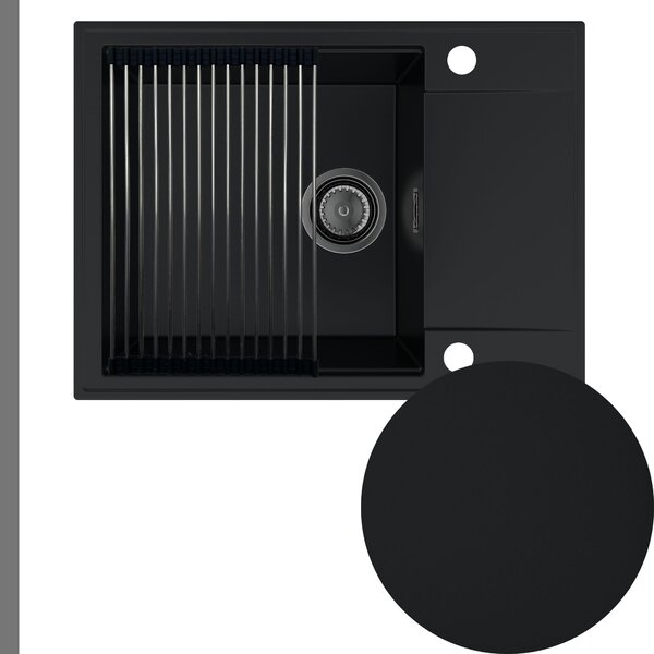 Chiuvetă de bucătărie Sink Quality Sink55, granit 620x460x215 mm + sifon grafit, negru, SKQ-SINK.C.1KKO.XB