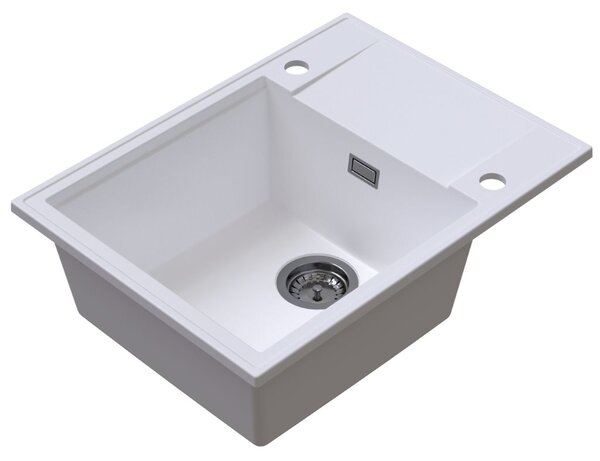 Chiuvetă de bucătărie Sink Quality Sink55, granit 620x460x215 mm + sifon grafit, alb, SKQ-SINK.W.1KKO.XB