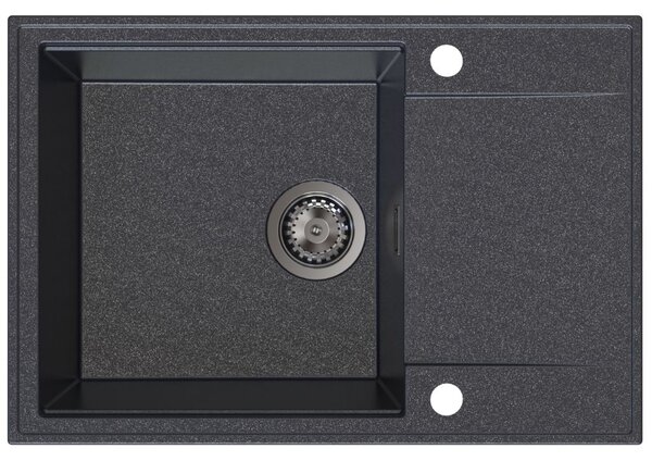 Chiuvetă de bucătărie Sink Quality Sink55, granit 680x460x215 mm + sifon grafit, negru pătat, SKQ-SINK.B.1KDO.XB