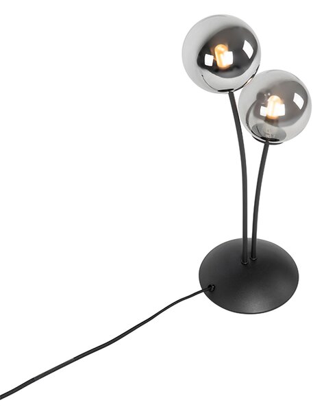 Lampa de masă modernă neagră cu 2 lumini cu sticlă fumurie - Atena