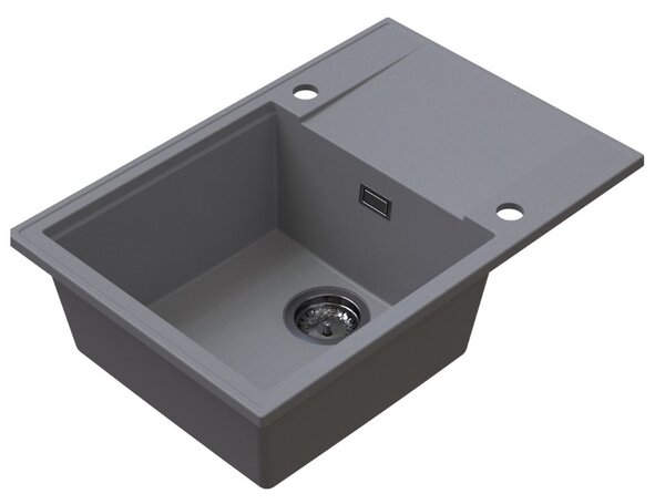 Chiuvetă de bucătărie Sink Quality Sink55, granit 680x460x215 mm + sifon grafit, gri, SKQ-SINK.D.1KDO.XB