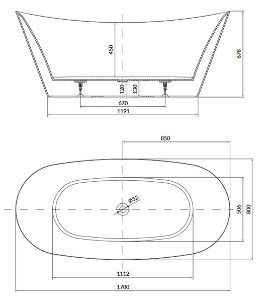 Cersanit - Cada de baie de sine stătătoare din acril Inverto 170 x 80 cm, S301-339