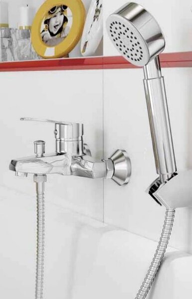 Cersanit ATON, Set duș de mână cu furtun de duș și suport de duș cu 1 punct, Crom, S951-024