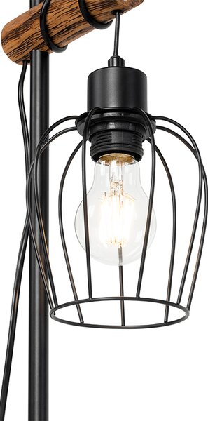 Lampă de masă rustică neagră cu lemn - Stronk