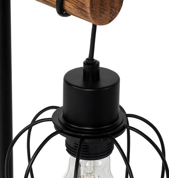Lampă de masă rustică neagră cu lemn - Stronk