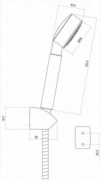 Cersanit ATON, Set duș de mână cu furtun de duș și suport de duș cu 1 punct, Crom, S951-024