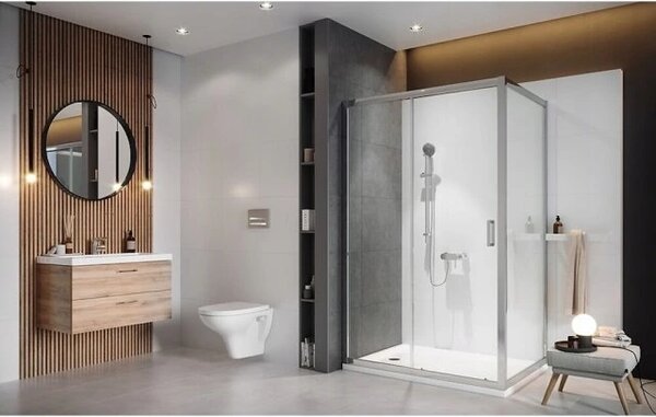 Cersanit Arteco, cabină de duș cu ușă glisantă 100 (uşă) x 80 (perete) x 190 cm, sticlă transparentă 5 mm, profil cromat, S157-011
