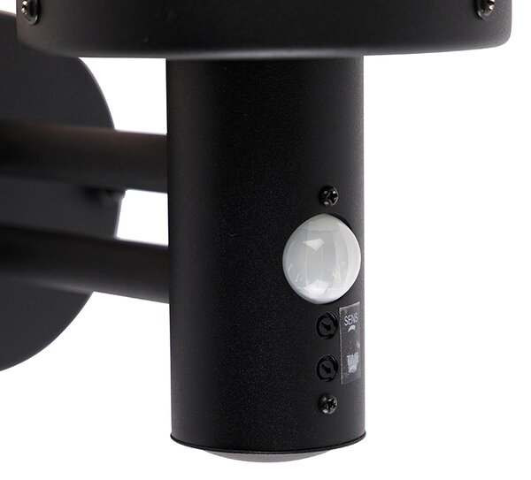 Lampă de perete de exterior neagră cu abajur transparent, cu detector de mișcare - Sfera