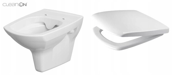 Cersanit Carina Clean On, vas WC suspendat + scaun WC antibacterian duroplast, set 548, alb, K701-033