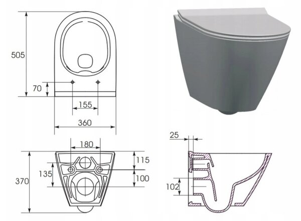 Cersanit City New Oval CleanOn 50,5x36x37 cm, vas WC suspendat + scaun WC cu inchidere lenta din duroplast, K701-104
