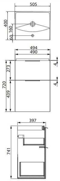 Cersanit City, dulap baie cu chiuveta 50x40x76,5 cm, alb lucios, S801-421