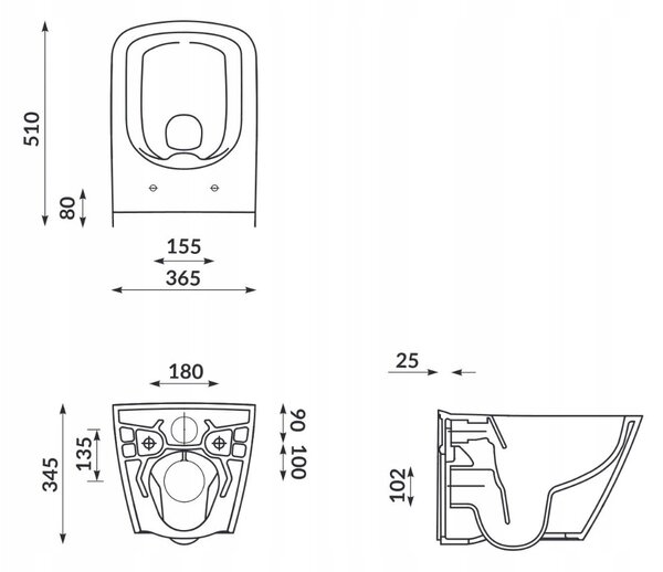 Cersanit City Square CleanOn, bol suspendat cu scaun cu inchidere lenta din duroplast, alb, S701-405