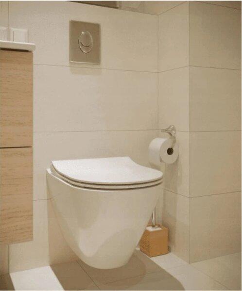 Cersanit City New Oval CleanOn 50,5x36x37 cm, vas WC suspendat + scaun WC cu inchidere lenta din duroplast, K701-104