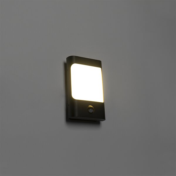Aplică neagră cu LED inclus IP44 cu senzor de mișcare - Khuvan