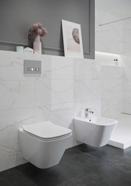 Cersanit City Square CleanOn, bol suspendat cu scaun cu inchidere lenta din duroplast, alb, S701-405