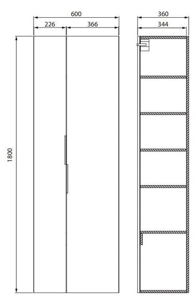 Cersanit City, dulap baie inalt 60x36x180 cm, alb, S584-019-DSM