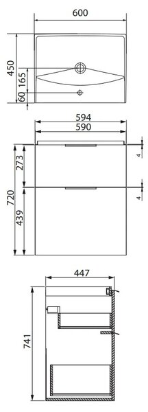 Cersanit City, dulap baie cu chiuveta 60x45x77,5 cm, alb lucios, S801-422