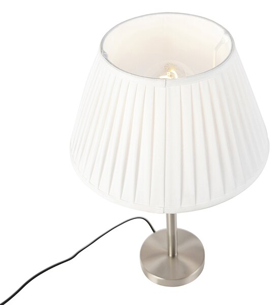Lampă de masă clasică din oțel cu abajur plisat alb 35 cm - Simplo