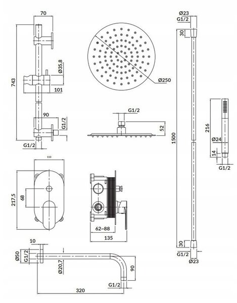 Cersanit Crea - set B257 set dus ascuns, crom, S952-008